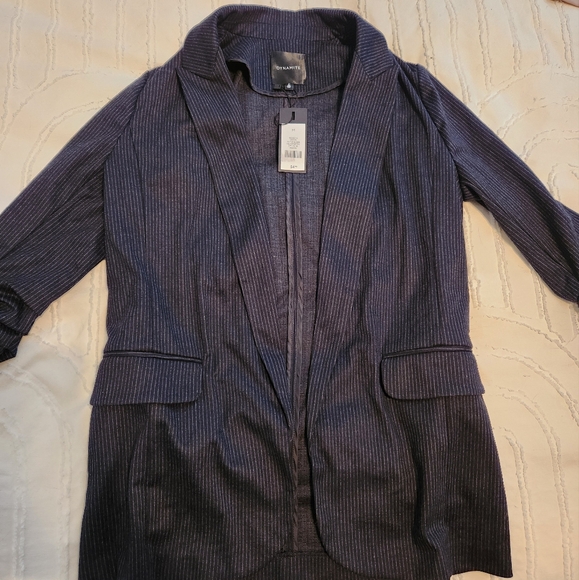 Dynamite Relaxed Fit Pin Stripe Navy Blazer - Picture 1 of 4